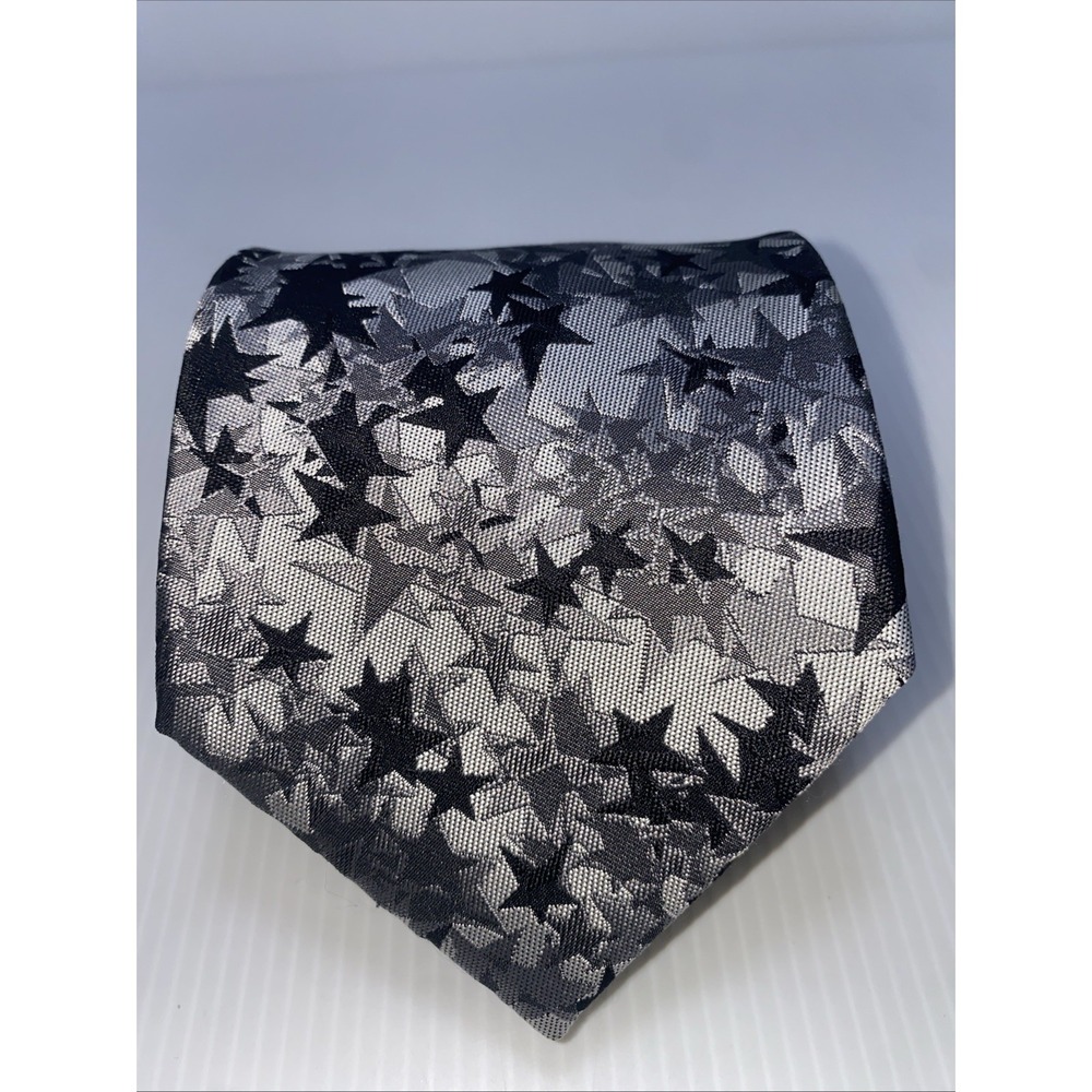Patrick Cox Vintage Luxury Silver Black Stars Tie 58 In 3.75 W   T45